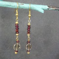 Vintage Garnet Smoky Quartz Earrings