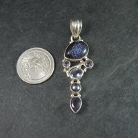 Estate Sterling Blue Goldstone Amethyst Pearl Pendant