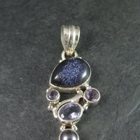 Estate Sterling Blue Goldstone Amethyst Pearl Pendant