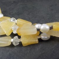 Vintage 4 Strand Citrine Quartz Pearl Necklace