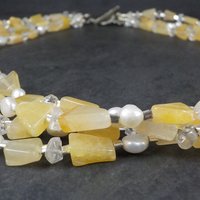 Vintage 4 Strand Citrine Quartz Pearl Necklace