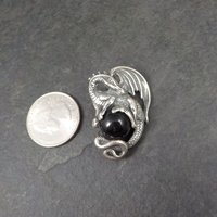 Vintage Sterling Silver Black Onyx Dragon Pendant
