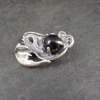 Vintage Sterling Silver Black Onyx Dragon Pendant