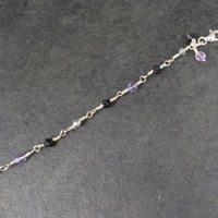 Dainty Sterling Black Purple Crystal Bracelet 7 Inches