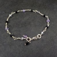 Dainty Sterling Black Purple Crystal Bracelet 7 Inches