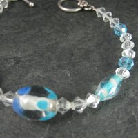 Sterling Crystal Blue Art Glass Toggle Bracelet 7.25"
