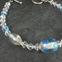 Sterling Crystal Blue Art Glass Toggle Bracelet 7.25"