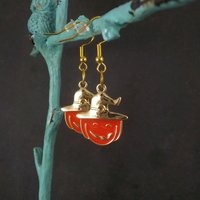 Halloween Pumpkin Witch Earrings Vermeil Sterling Enamel