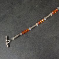 Sterling Orange Crystal Toggle Bracelet 7.25 Inches