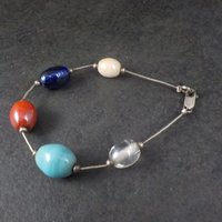 Vintage Sterling Liquid Silver Ceramic Bead Bracelet