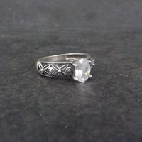 Vintage Sterling Filigree Cz Solitaire Ring Size 8