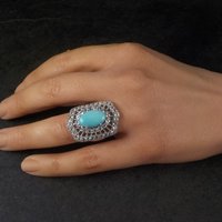 Vintage Sterling Turquoise White Topaz Ring Size 6