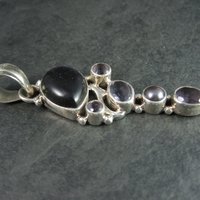 Estate Sterling Blue Goldstone Amethyst Pearl Pendant