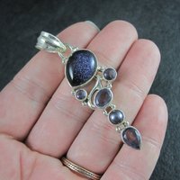 Estate Sterling Blue Goldstone Amethyst Pearl Pendant
