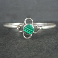 Vintage Mexican Sterling Malachite Bangle Bracelet 7.5 Inches