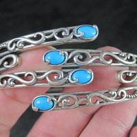 Estate Sterling Turquoise Clamper Bangle Bracelet 6.75 Inches