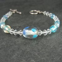 Sterling Crystal Blue Art Glass Toggle Bracelet 7.25"