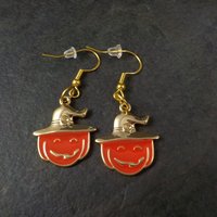 Halloween Pumpkin Witch Earrings Vermeil Sterling Enamel
