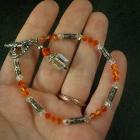 Sterling Orange Crystal Toggle Bracelet 7.25 Inches