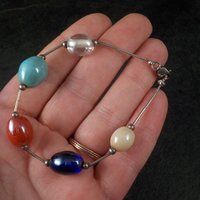 Vintage Sterling Liquid Silver Ceramic Bead Bracelet