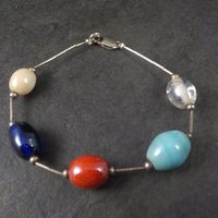 Vintage Sterling Liquid Silver Ceramic Bead Bracelet