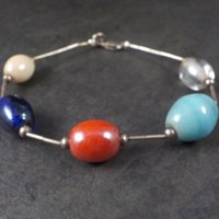 Vintage Sterling Liquid Silver Ceramic Bead Bracelet