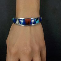 Vintage Southwestern Sterling Inlay Cuff Bracelet 6.25 Inches