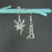 Asymmetrical Mermaid Fairy Earrings Sterling Silver Earwires