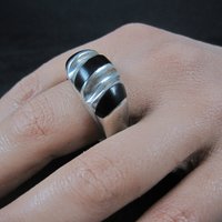 Vintage Mexican Sterling Onyx Inlay Ring Sizes 12.5 and 13.25