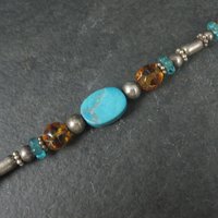 Vintage Sterling Turquoise Crystal Toggle Bracelet 7.5 Inches
