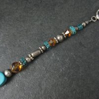 Vintage Sterling Turquoise Crystal Toggle Bracelet 7.5 Inches