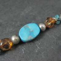 Vintage Sterling Turquoise Crystal Toggle Bracelet 7.5 Inches