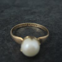 Vintage Gold Filled Pearl Solitaire Ring Old New Stock