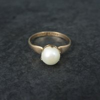 Vintage Gold Filled Pearl Solitaire Ring Old New Stock