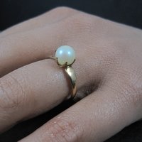 Vintage Gold Filled Pearl Solitaire Ring Old New Stock