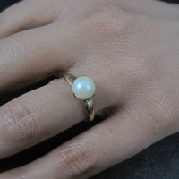 Vintage Gold Filled Pearl Solitaire Ring Old New Stock