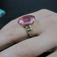 Antique Gold Filled Pink Glass Ring Size 7