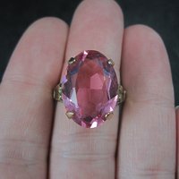 Antique Gold Filled Pink Glass Ring Size 7