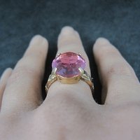 Antique Gold Filled Pink Glass Ring Size 7