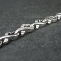 Vintage Sterling Diamond Illusion Heart Bracelet 6.25"