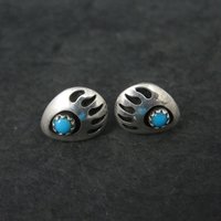 Small Sterling Turquoise Bear Paw Earrings
