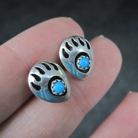Small Sterling Turquoise Bear Paw Earrings