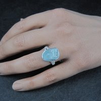 Estate Sterling Raw Aquamarine Ring Size 7