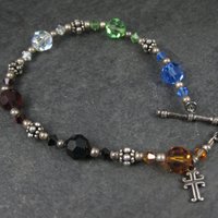 Vintage Sterling Rainbow Crystal Cross Toggle Bracelet 8"