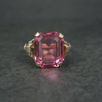Antique Gold Filled Pink Glass Ring Size 6 New Old Stock