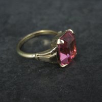 Antique Gold Filled Pink Glass Ring Size 6 New Old Stock