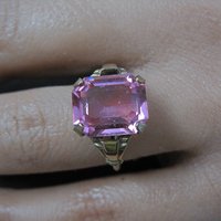 Antique Gold Filled Pink Glass Ring Size 6 New Old Stock
