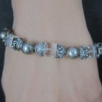 Vintage Bali Sterling Crystal Toggle Bracelet 7-8.25"