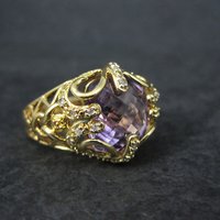 Vintage Vermeil Sterling Amethyst Diamond Ring Size 8