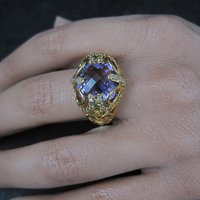 Vintage Vermeil Sterling Amethyst Diamond Ring Size 8